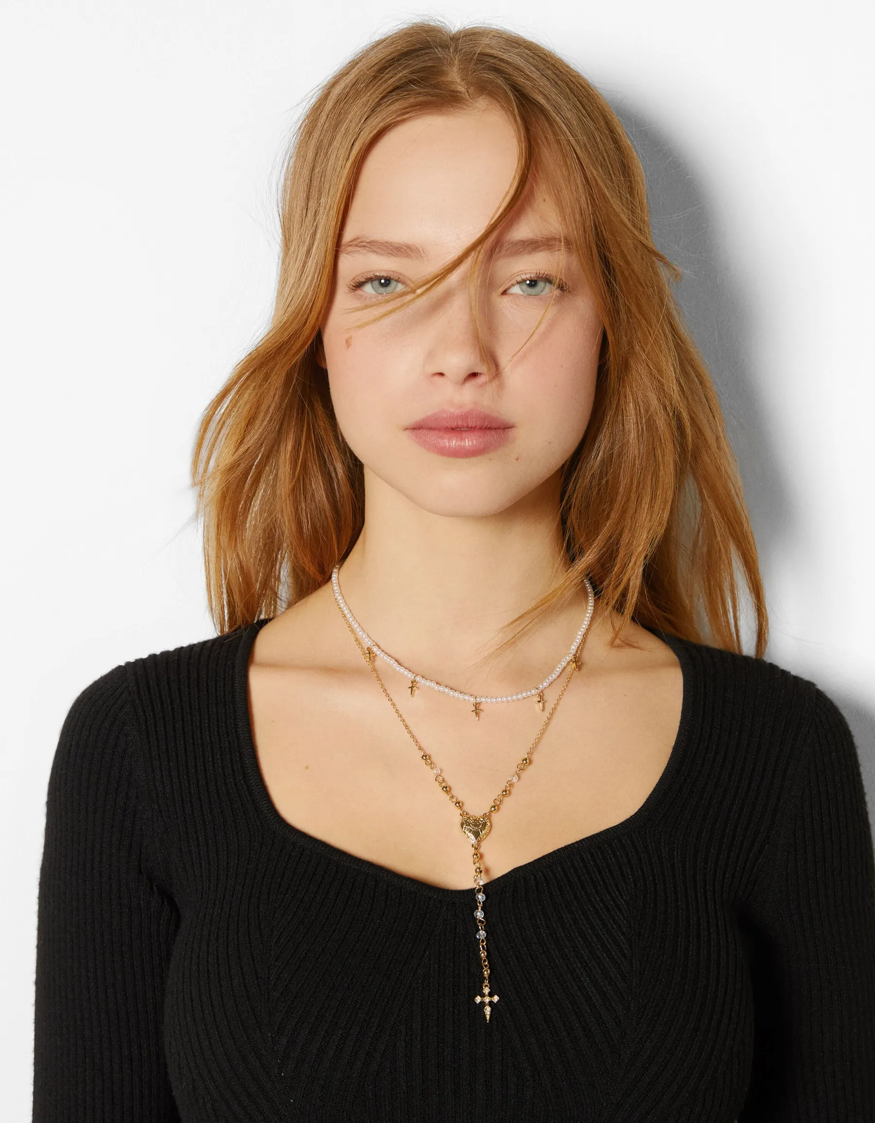 BERSHKA Lot 3 colliers croix chaîne Or Shop