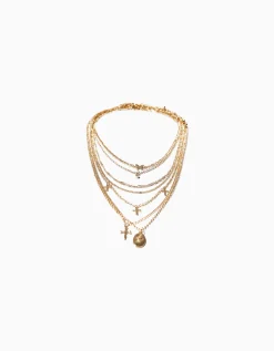 BERSHKA Lot 7 colliers croix papillon Or Online