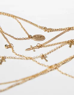 BERSHKA Lot 7 colliers croix papillon Or Online