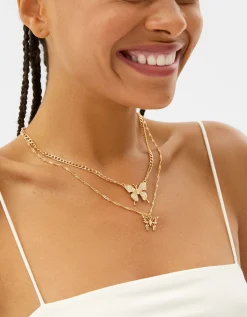 BERSHKA Lot 3 colliers papillon Or Store