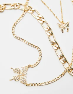 BERSHKA Lot 3 colliers papillon Or Store