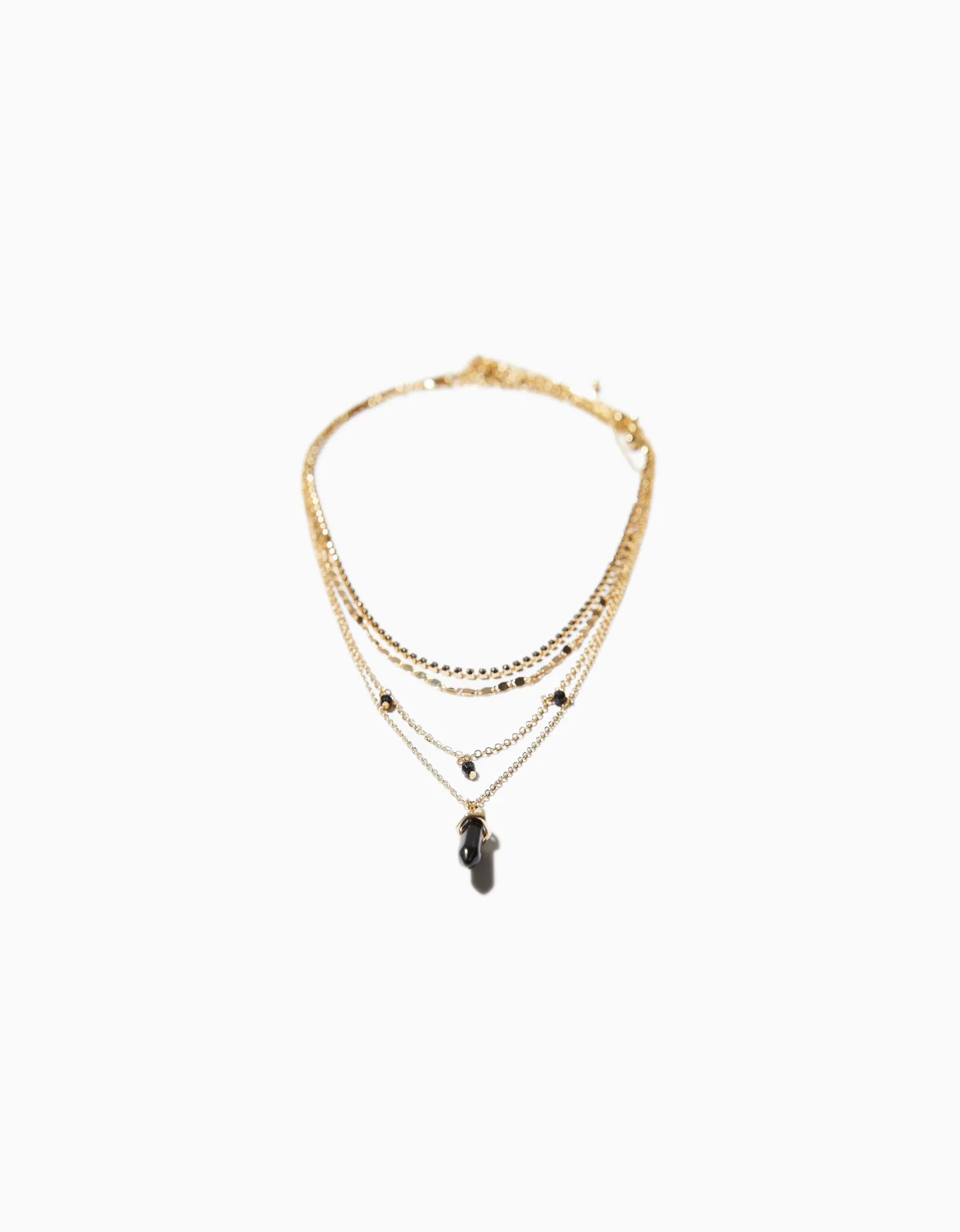 BERSHKA Lot 4 colliers pierres fantaisie Or Store