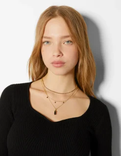 BERSHKA Lot 4 colliers pierres fantaisie Or Store