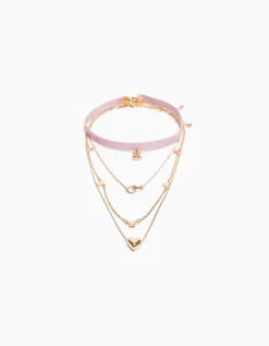 BERSHKA Lot 4 colliers ras-du-cou papillon cœur Or Sale