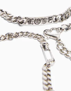 BERSHKA Lot de 3 bracelets chaînes Argent Best Sale