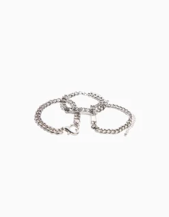 BERSHKA Lot de 3 bracelets chaînes Argent Cheap