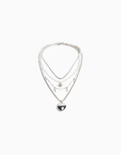 BERSHKA Lot de 4 colliers chaîne Argent Cheap