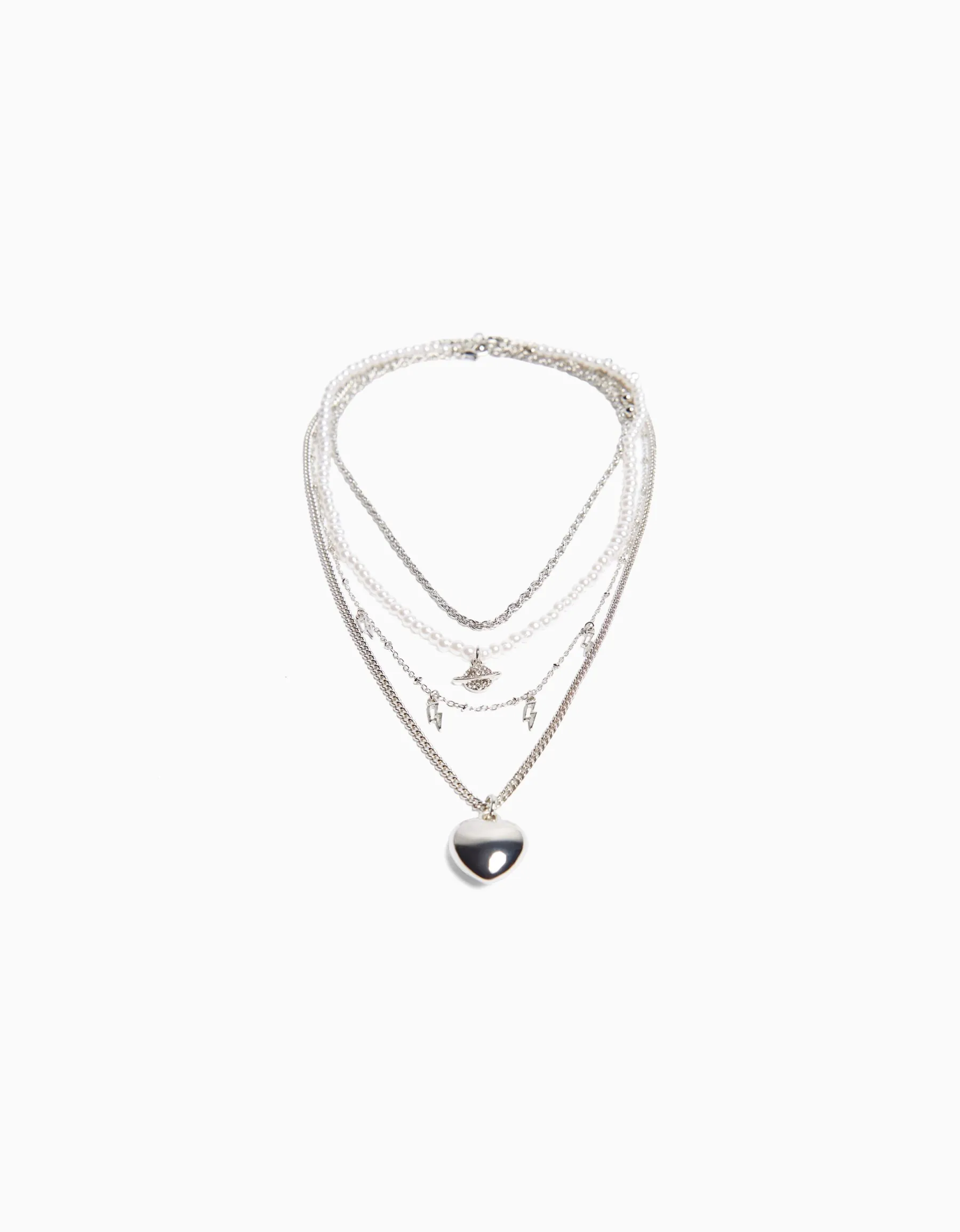 BERSHKA Lot de 4 colliers chaîne Argent Cheap
