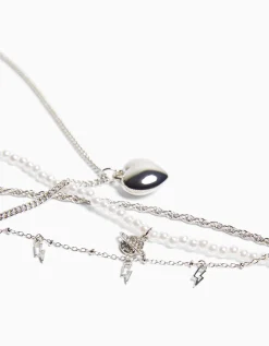 BERSHKA Lot de 4 colliers chaîne Argent Cheap