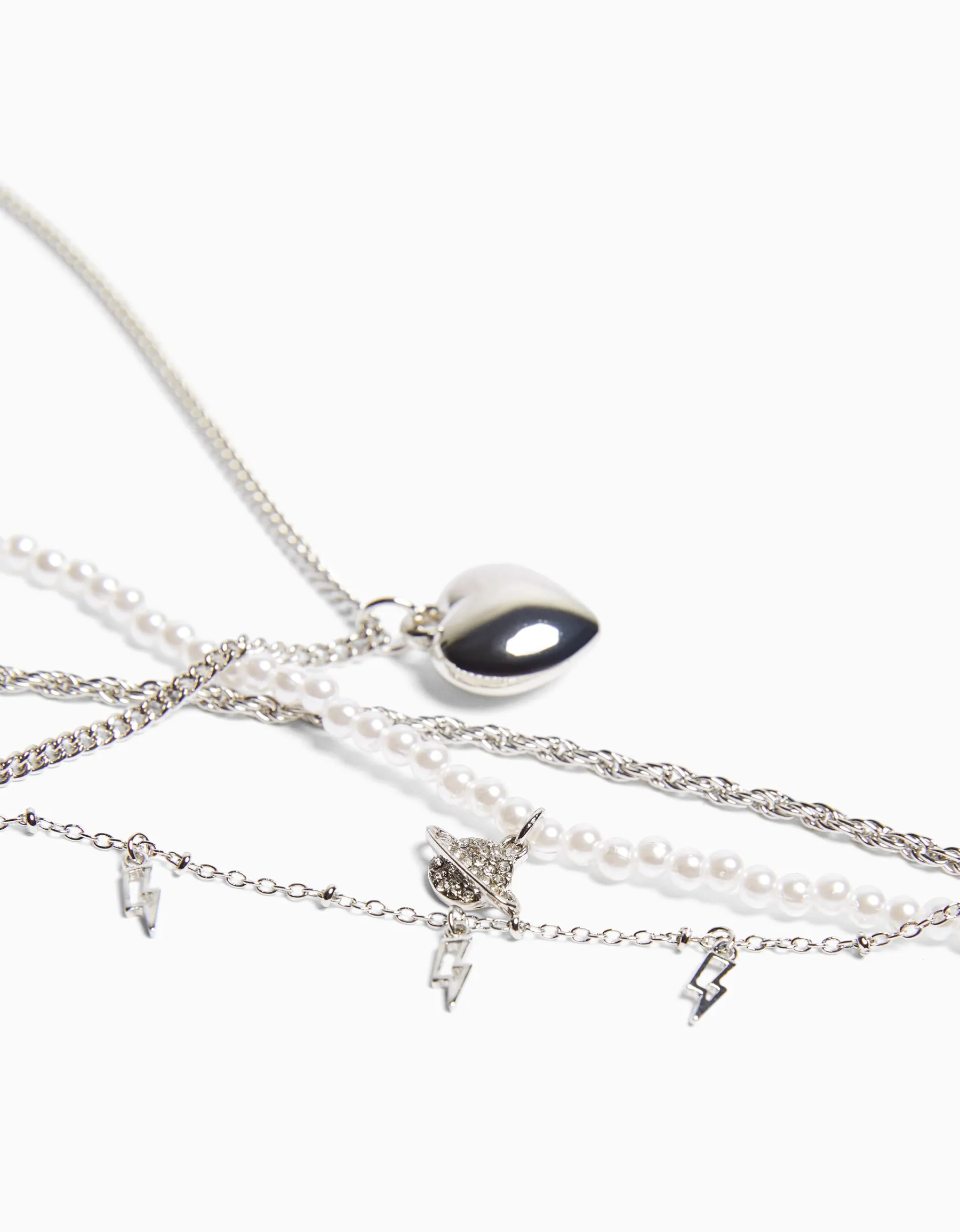 BERSHKA Lot de 4 colliers chaîne Argent Cheap