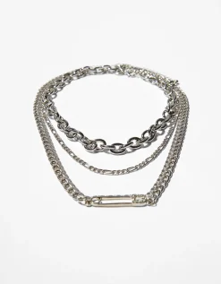 BERSHKA Lot de 4 colliers chaîne Argent Cheap