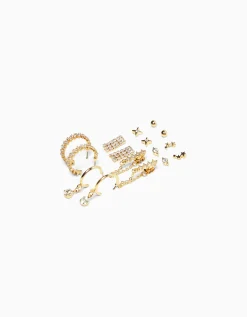 BERSHKA Lot 8 paires de boucles d’eilles anneaux strass Or Shop