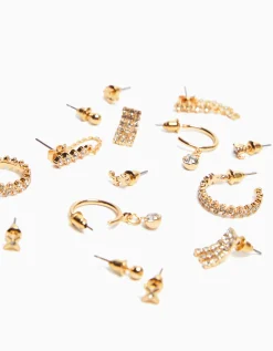 BERSHKA Lot 8 paires de boucles d’eilles anneaux strass Or Shop