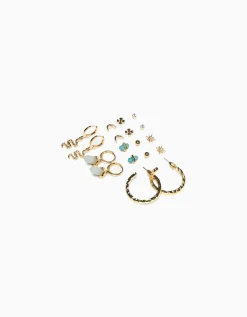 BERSHKA Lot 9 paires de boucles d’eilles serpent Or Cheap