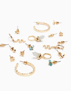 BERSHKA Lot 9 paires de boucles d’eilles serpent Or Cheap