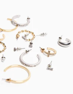 BERSHKA Lot 9 paires de boucles d’eilles anneaux strass Or Best Sale