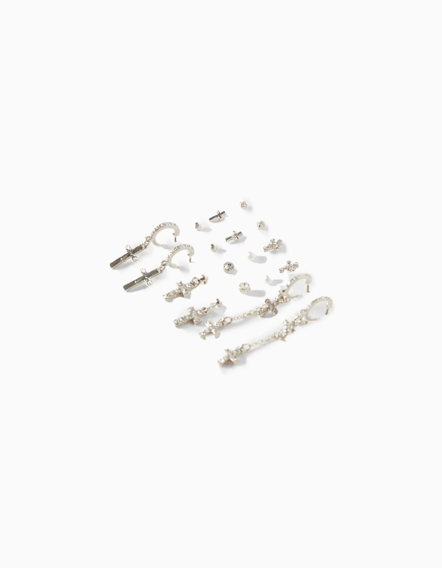 BERSHKA Lot 9 paires de boucles d’oreilles croix Argent Sale