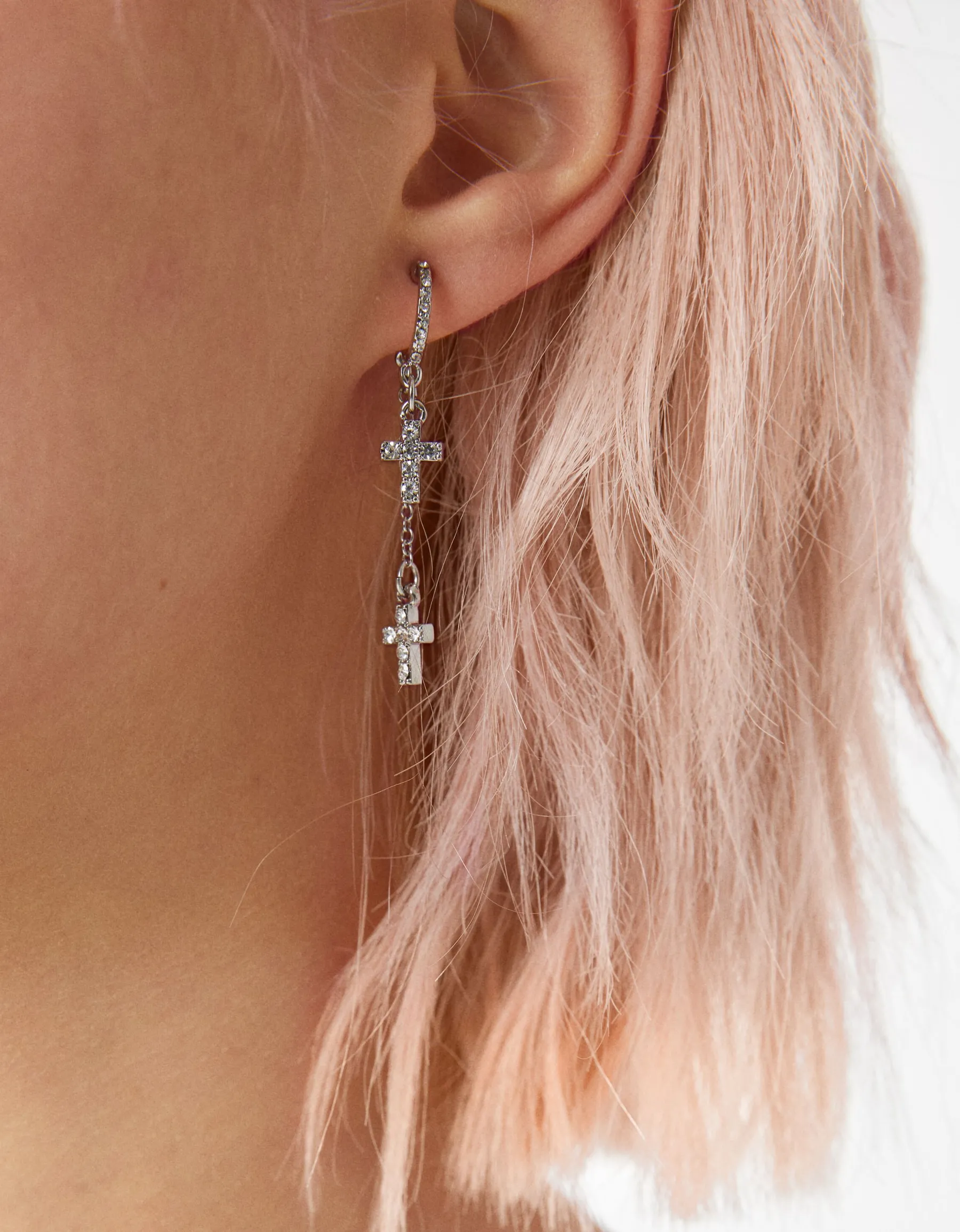 BERSHKA Lot 9 paires de boucles d’oreilles croix Argent Sale