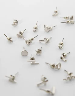 BERSHKA Lot 20 paires de boucles d’oreilles croix papillon Argent Sale