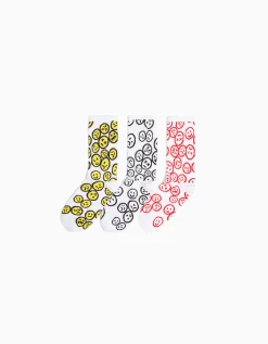 BERSHKA Lot 3 paires de chaussettes imprimées Blanc New