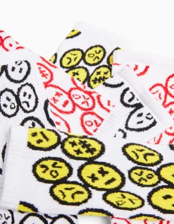 BERSHKA Lot 3 paires de chaussettes imprimées Blanc New