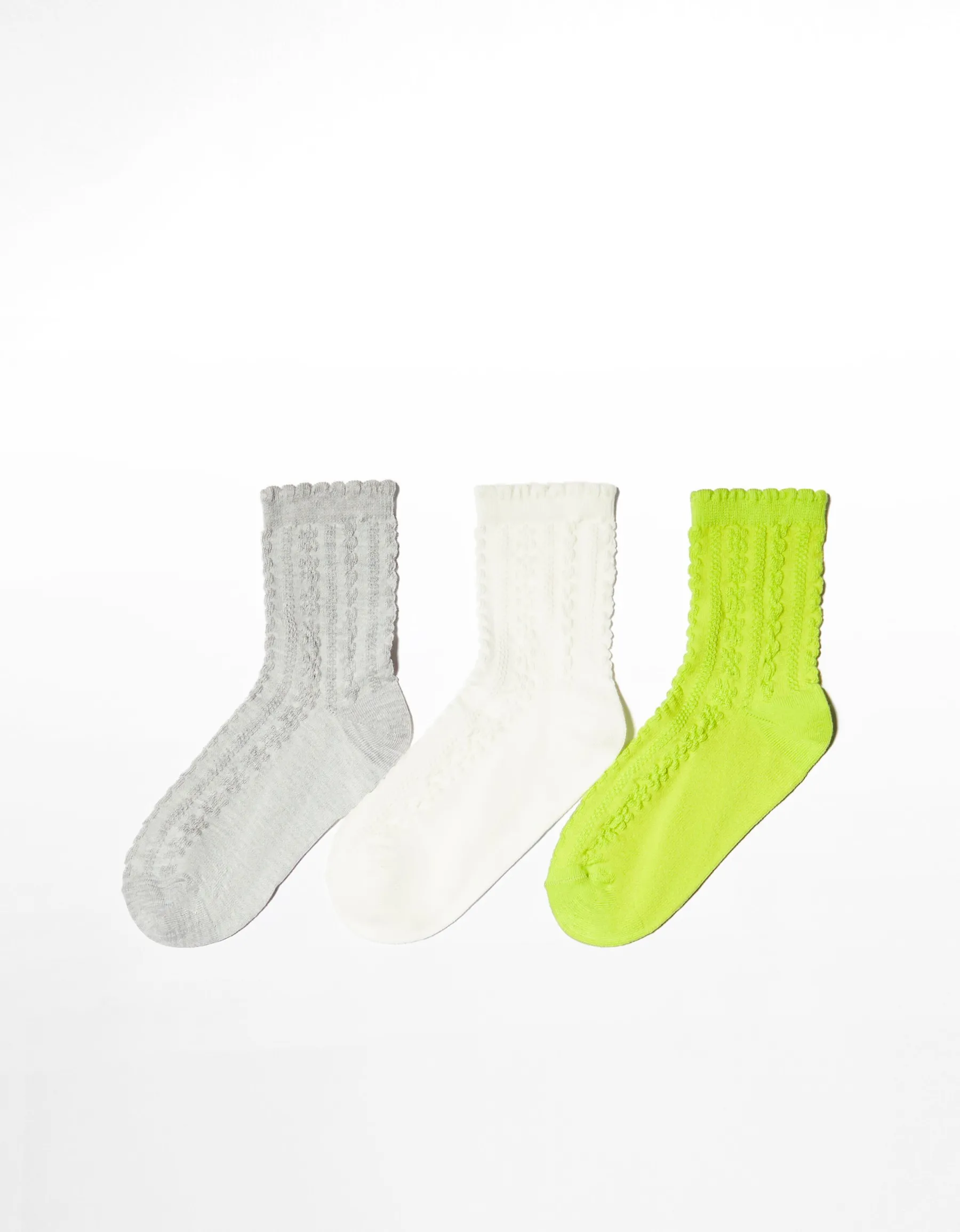 BERSHKA Lot 3 paires de chaussettes texture Lime Outlet