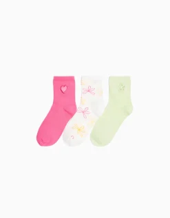 BERSHKA Lot 3 paires de chaussettes broderie Fuchsia Online