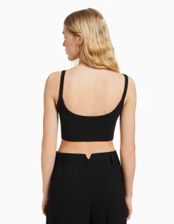 BERSHKA Lot 2 T-shirts cropped bretelles larges Multicouleur Outlet