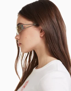 BERSHKA Lunettes vélo métalliques Bleu Clearance