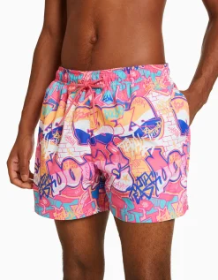 BERSHKA Maillot de bain imprimé graffiti Fuchsia Cheap