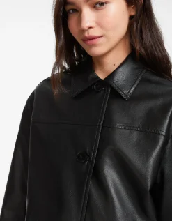 BERSHKA Manteau court similicuir Noir Sale