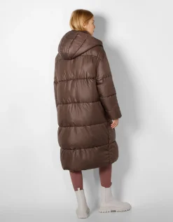 BERSHKA Manteau doudoune long capuche Taupe Cheap