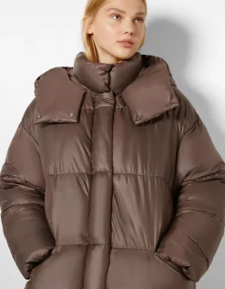 BERSHKA Manteau doudoune long capuche Taupe Cheap