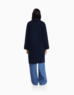 BERSHKA Manteau laine mélangée épaules tombantes Sable Sale