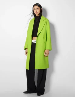 BERSHKA Manteau laine mélangée épaules tombantes Sable Cheap