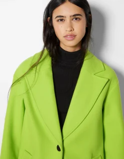 BERSHKA Manteau laine mélangée épaules tombantes Sable Cheap