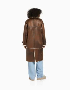 BERSHKA Manteau long double face Marron Shop