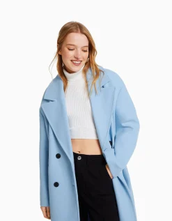 BERSHKA Manteau long épaules tombantes Écru Fashion