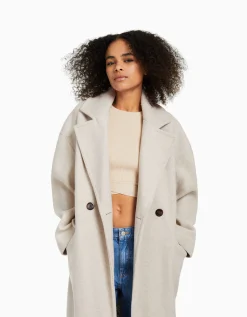 BERSHKA Manteau long épaules tombantes Noir Cheap