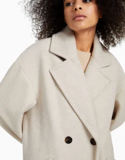 BERSHKA Manteau long épaules tombantes Noir Cheap
