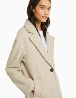 BERSHKA Manteau mélange de laine épaules tombantes Sable Discount