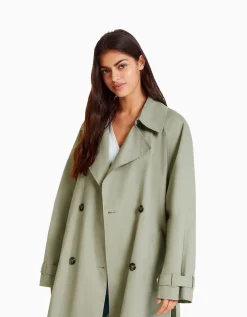BERSHKA Manteau trench coton Camel Outlet