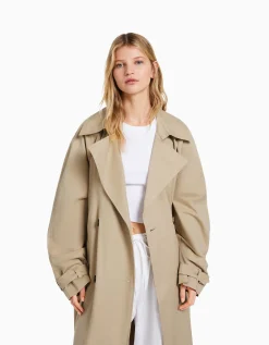 BERSHKA Manteau trench coton Camel Clearance