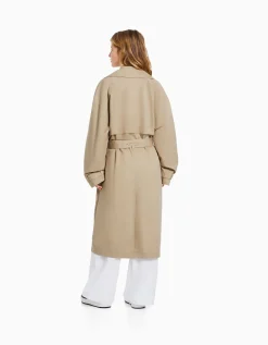 BERSHKA Manteau trench coton Camel Clearance