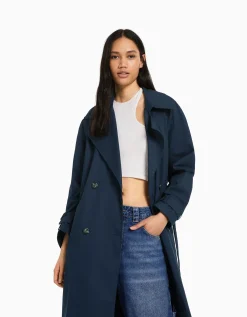 BERSHKA Manteau trench coton Camel Fashion