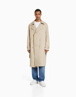 BERSHKA Manteau trench coton Sable Flash Sale