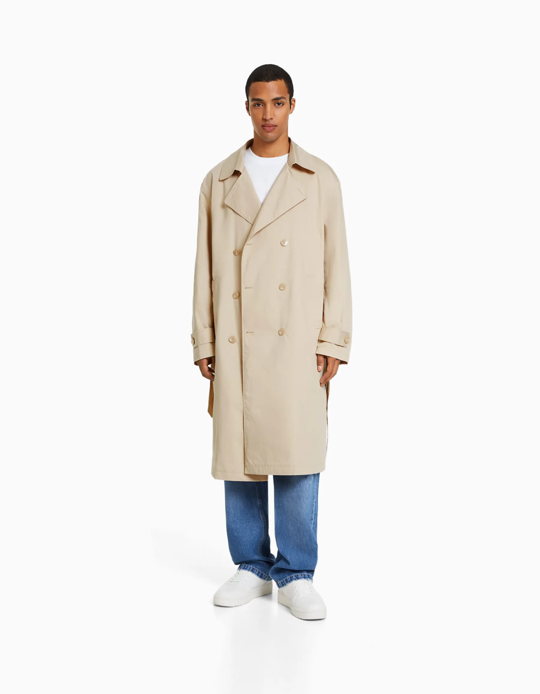 BERSHKA Manteau trench coton Sable Flash Sale
