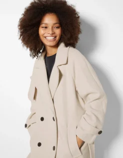 BERSHKA Manteau trench laine mélangée Violet Store