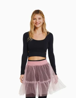 BERSHKA Mini-jupe ballerine tulle Rose Flash Sale