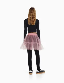 BERSHKA Mini-jupe ballerine tulle Rose Discount